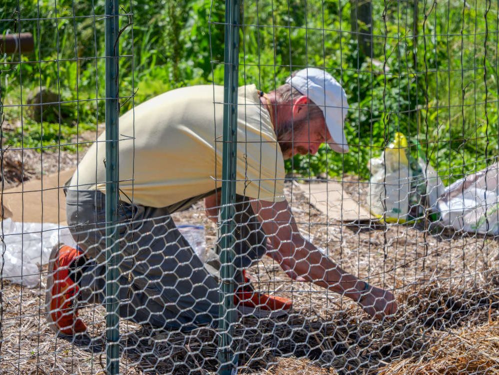 A man working on a chicken coup